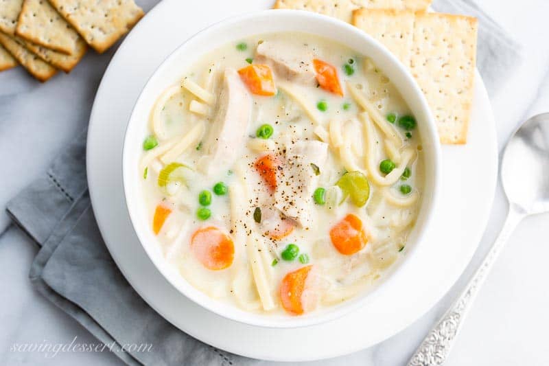 1.Creamy Chicken Noodle Soup with Rotisserie Chicken